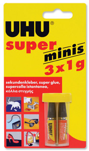 UHU Super Glue Minis Fast-acting High-strength Adhesive in Tubes 1g Ref 45415 [Pack 3]