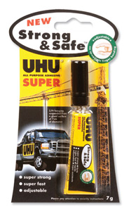 UHU Strong and Safe Super Glue Adjustable Super-strong and Fast Odourless in Tube 7g Ref 39710