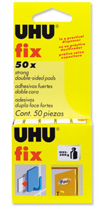 UHU Fix 50 Adhesive Cushion Pads Double-sided Load Capacity 300g 50 Pads Ref 40259