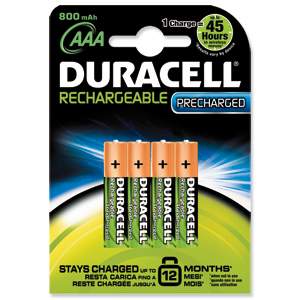 Duracell Stay Charged Battery Long-life Rechargeable 800mAh AAA Size 1.2V Ref 81364755 [Pack 4]