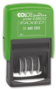 Colop S260/L3 Green Line Text Dater FAXED Self-Inking Imprint 45x24mm Blue/Red Ref 15560350