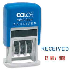 Colop S160-L1 Mini Text Dater Stamp RECEIVED 12 Years Self-Inking Imprint 26x13mm Red/Blue Ref 14560100