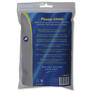 AF Phone-Clene Refill Pouch Cleaning for Telephone Bactericidal 100 Wipes Ref APHC100TR [Pack 12]