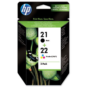 Hewlett Packard [HP] No. 21and 22 Inkjet Cartridges Black and Colour Twin Pack Ref SD367AE