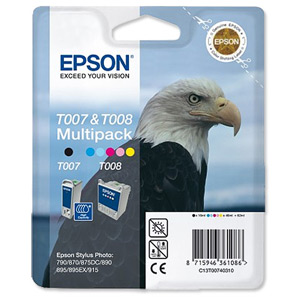 Epson T007/T008 Inkjet Cartridge Multipack Black Tricolour Ref T00740310 [Pack2]