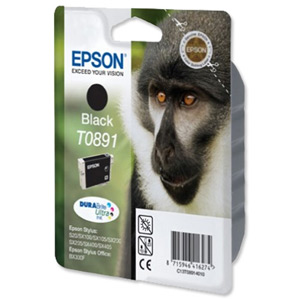 Epson T0891 Inkjet Cartridge DURABrite Monkey Page Life 170-180pp Black Ref C13T08914011 Ident: 804J