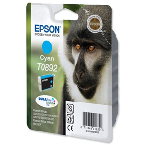 Epson T0892 Inkjet Cartridge DURABrite Monkey Page Life 170-270pp Cyan Ref C13T08924011 Ident: 804J