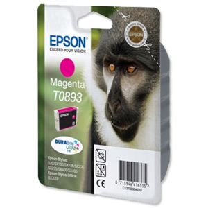 Epson T0893 Inkjet Cartridge DURABrite Monkey Page Life 135-155pp Magenta Ref C13T08934011