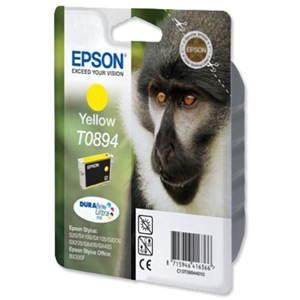 Epson T0894 Inkjet Cartridge DURABrite Monkey Page Life 200-265pp Yellow Ref C13T08944011