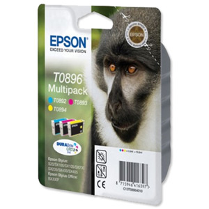 Epson T0896 Inkjet Cartridge DuraBrite Cyan Magenta Yellow Ref T08964010 [Pack 3]