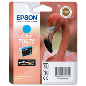 Epson T0872 Inkjet Cartridge UltraChrome Hi-Gloss2 Flamingo Page Life 650pp Cyan Ref C13T08724010
