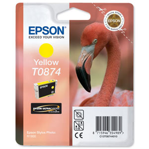 Epson T0874 Inkjet Cartridge UltraChrome Hi-Gloss2 Flamingo Page Life 1160pp Yellow Ref C13T08744010 Ident: 804I