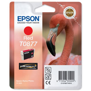 Epson T0877 Inkjet Cartridge UltraChrome Hi-Gloss2 Flamingo Page Life 915pp Red Ref C13T08774010