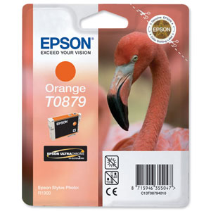 Epson T0879 Inkjet Cartridge UltraChrome Hi-Gloss2 Flamingo Page Life 1215pp Orange Ref C13T08794010 Ident: 804I
