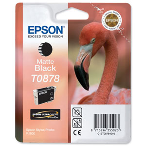 Epson T0878 Inkjet Cartridge UltraChrome Hi-Gloss2 Flamingo Page Life 520pp Matt Black Ref C13T08784010