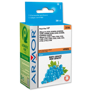 Armor Compatible Ink Cartridge Page Yield 1200pp Cyan [HP No.88 C9391AE Equivalent] Ref K20257