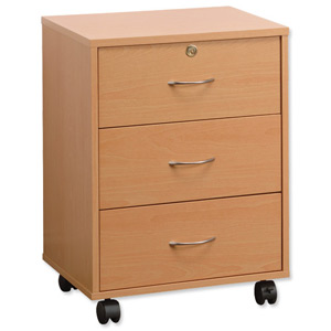 Influx Basic Standard Pedestal Mobile 3 Drawer Assembled W480xD390xH660mm Beech