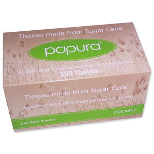 Papura Facial Tissues from Sugar Cane minus Chlorine Bleach 2-Ply 150 Sheets Ref 1514