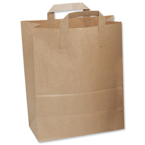 Paper Carrier Bags Flat Handle Brown [Pack 250]