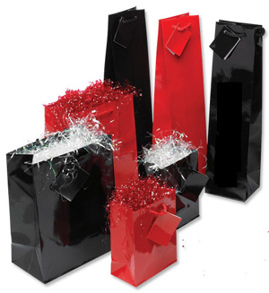 Gift Bag Medium Strong Rope Handle Black Gloss [Pack 10]