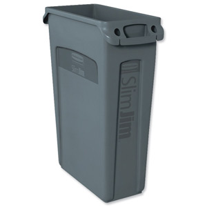 Rubbermaid Slim Jim Recycling Bin with Venting Channels W558xD279xH762mm 87 Litres Grey Ref 3540-60