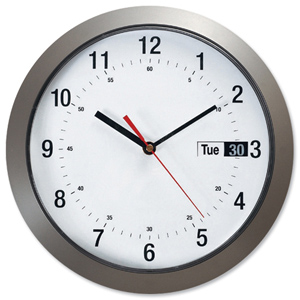 Wall Clock with Day and Date Diameter 300mm Metallic Case