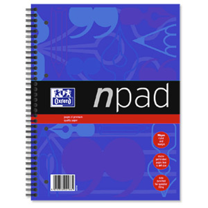 Oxford npad Notebook Twin Wirebound 90gsm Ruled Margin 4 Holes 80 Pages A4 Ref C02181 [Pack 3]