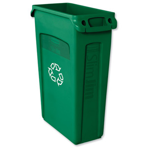 Rubbermaid Slim Jim Recycling Bin with Venting Channels W558xD279xH762mm 87 Litres Green Ref 3540-07