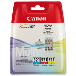Canon CLI-521 Inkjet Cartridges Cyan/Magenta/Yellow Ref 2934B007 [Pack 3]