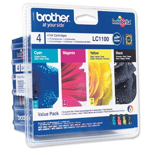 Brother Inkjet Cartridge Value Pack Page Life 1425pp Black/Cyan/Magenta/Yellow Ref LC1100VALBP [Pack 4]