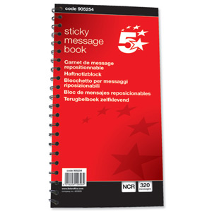 5 Star Telephone Message Book Wirebound Carbonless Sticky 320 Notes 80 Pages 279x152mm