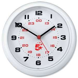 5 Star Controller Wall Clock with 24 Hour Dial 213mm Diameter White