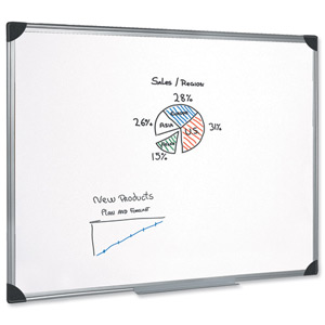 5 Star Whiteboard Drywipe Magnetic with Pen Tray and Aluminium Trim W900xH600mm