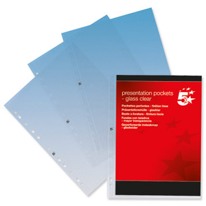 5 Star Presentation Punched Pocket Polypropylene Top-opening 120 Micron A4 Clear [Pack 10]