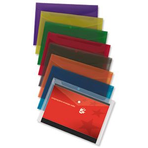 5 Star Envelope Wallet Polypropylene A4 Translucent Assorted [Pack 25]