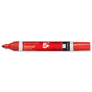 5 Star Flipchart Marker Pen Water-based Line Width 2.0mm Red [Pack 12]