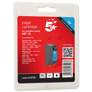 5 Star Compatible Inkjet Cartridge Page Life 500pp Black [HP No. 15 C6615D Alternative] Ident: 807F