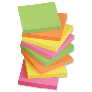 5 Star Re-Move Notes Repositionable Neon Pad of 100 Sheets 76x76mm Assorted [Pack 12]