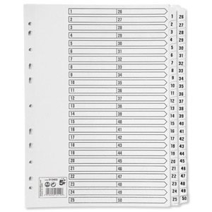 5 Star Index 230 micron Card with Clear Mylar Tabs 1-50 A4 White