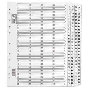 5 Star Index 230 micron Card with Clear Mylar Tabs 1-100 A4 White