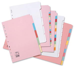 5 Star Subject Dividers Multipunched Manilla Board 10-Part Extra Wide A4 Assorted
