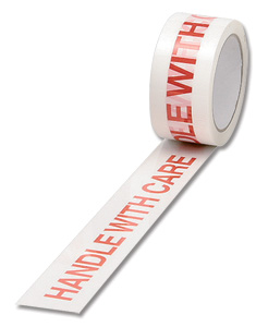 Printed Tape Handle with Care Polypropylene 50mm x 66m Red on White [Pack 6]