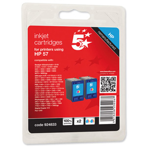 5 Star Compatible Inkjet Cartridge Page Life 125photo/390pp Colour[HP No. 57A C9503AE Alternative][Pack 2] Ident: 809E