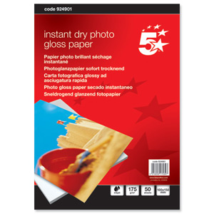 5 Star Paper Inkjet Photo Gloss Fast Drying 175gsm 100x150mm [50 Sheets]