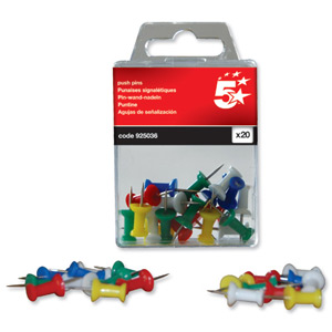 5 Star Push Pins Assorted Opaque [Pack 20]