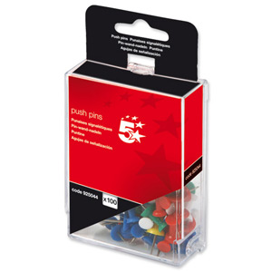 5 Star Push Pins Assorted Opaque [Pack 100]