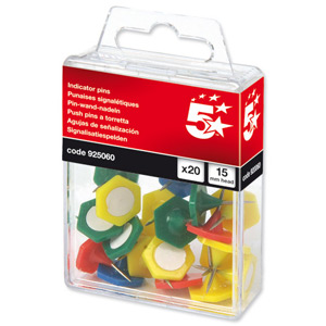 5 Star Indicator Pins 15mm Head Assorted [Pack 20]