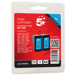 5 Star Compatible Inkjet Cartridge Page Life 1600pp Black [HP No.339 C9504EE Alternative] [Pack 2]