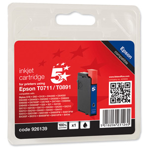 5 Star Compatible Inkjet Cartridge Black [Epson T071140 Alternative] Ident: 804D