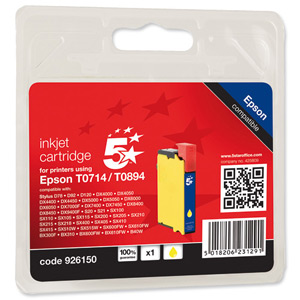 5 Star Compatible Inkjet Cartridge Yellow [Epson T071440 Alternative] Ident: 804E
